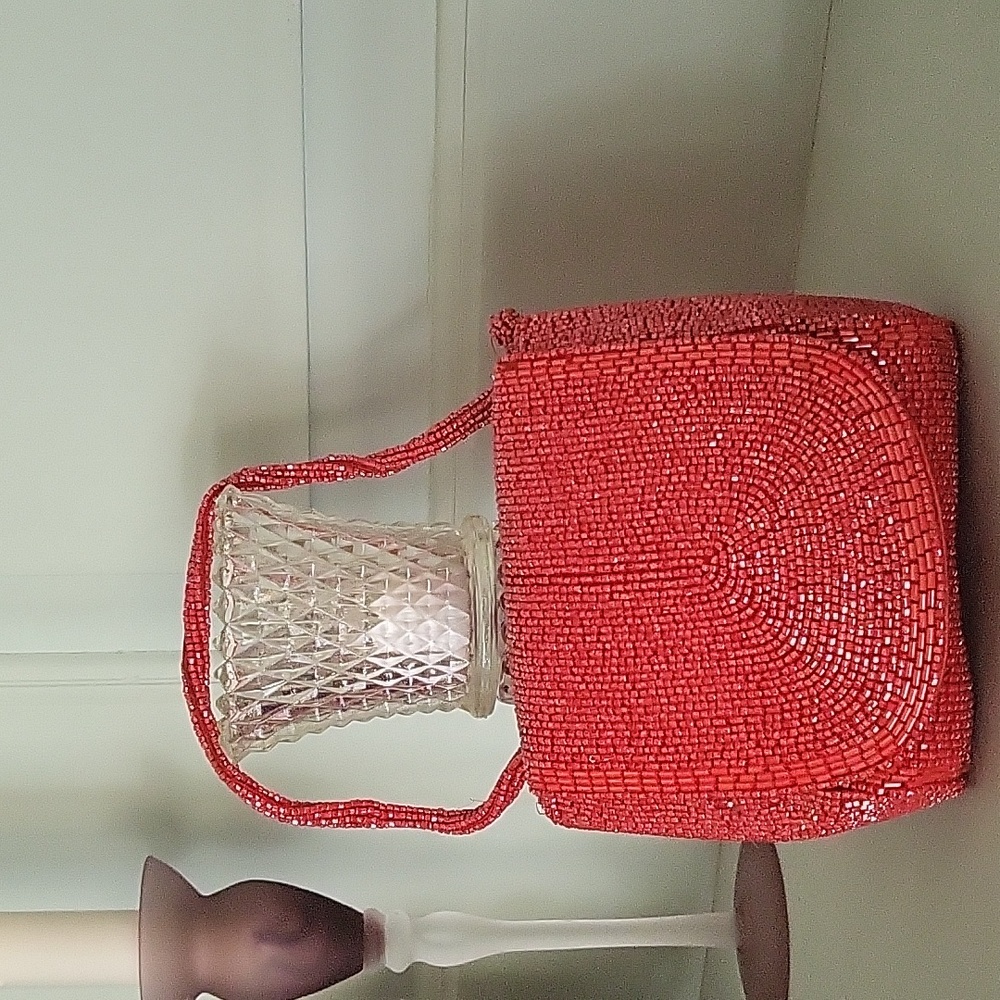 Red Beaded Mini Handbag Circa 1980's